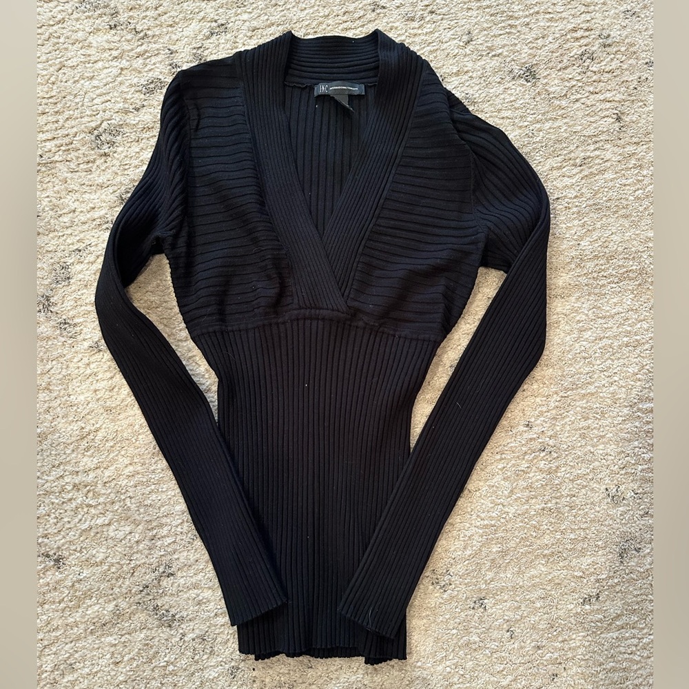 INC International Concepts Black Ribbed Sweater